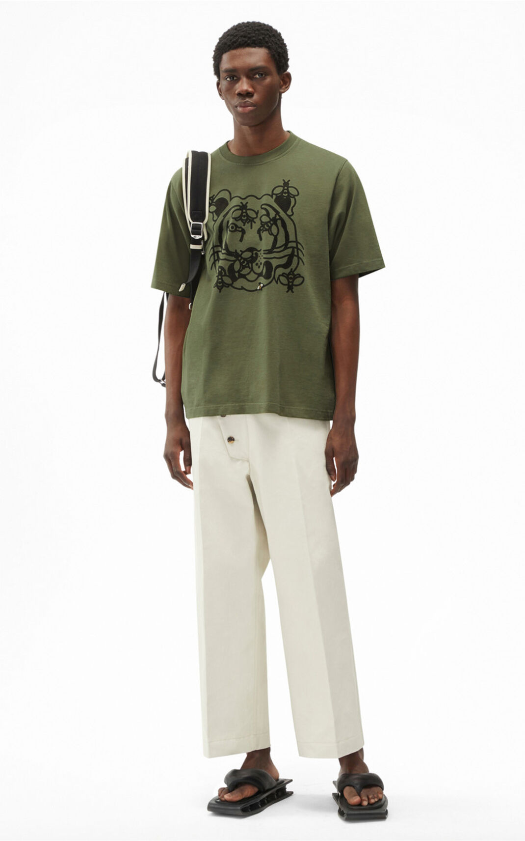 T Shirt Kenzo Bee a Tiger Homme Vert Olive | BTIC-51438